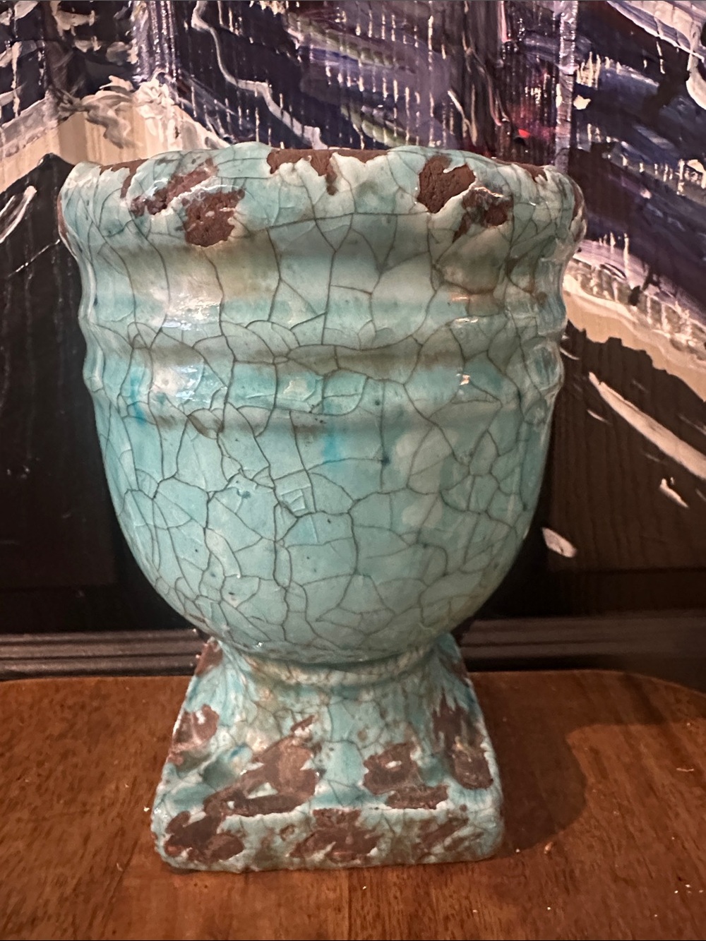 Vintage Turquoise Crackle Glaze Decorative Urn/Vase